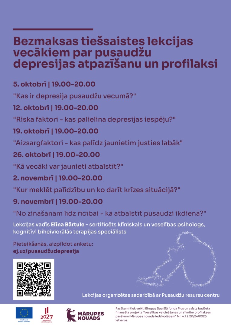 Bezmaksas tiešsaistes lekcija vecākiem par pusaudžu depresijas atpazīšanu un profilaksi